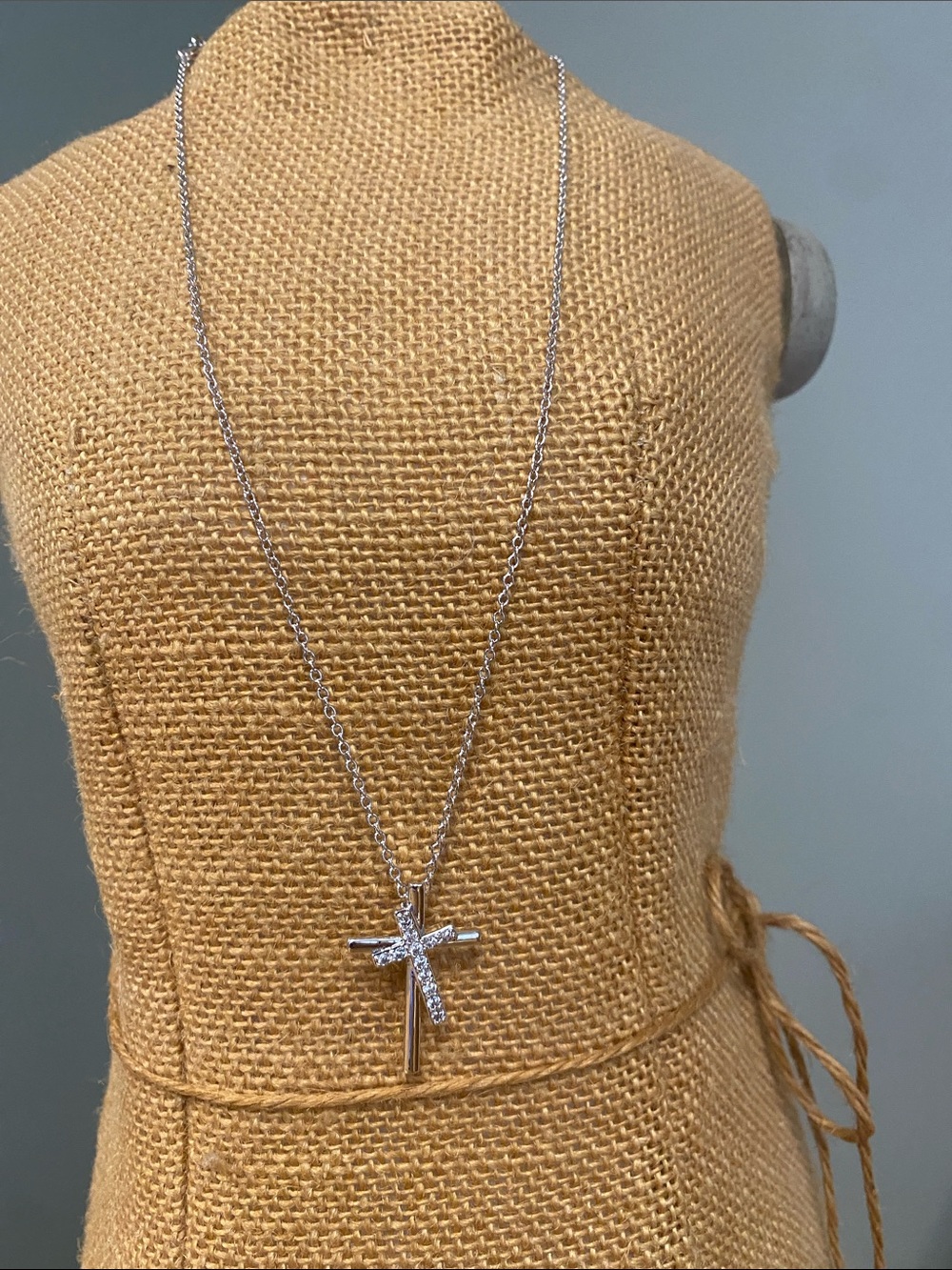 Delicate Silver Cross Pendant Necklace with Sparkling Accents